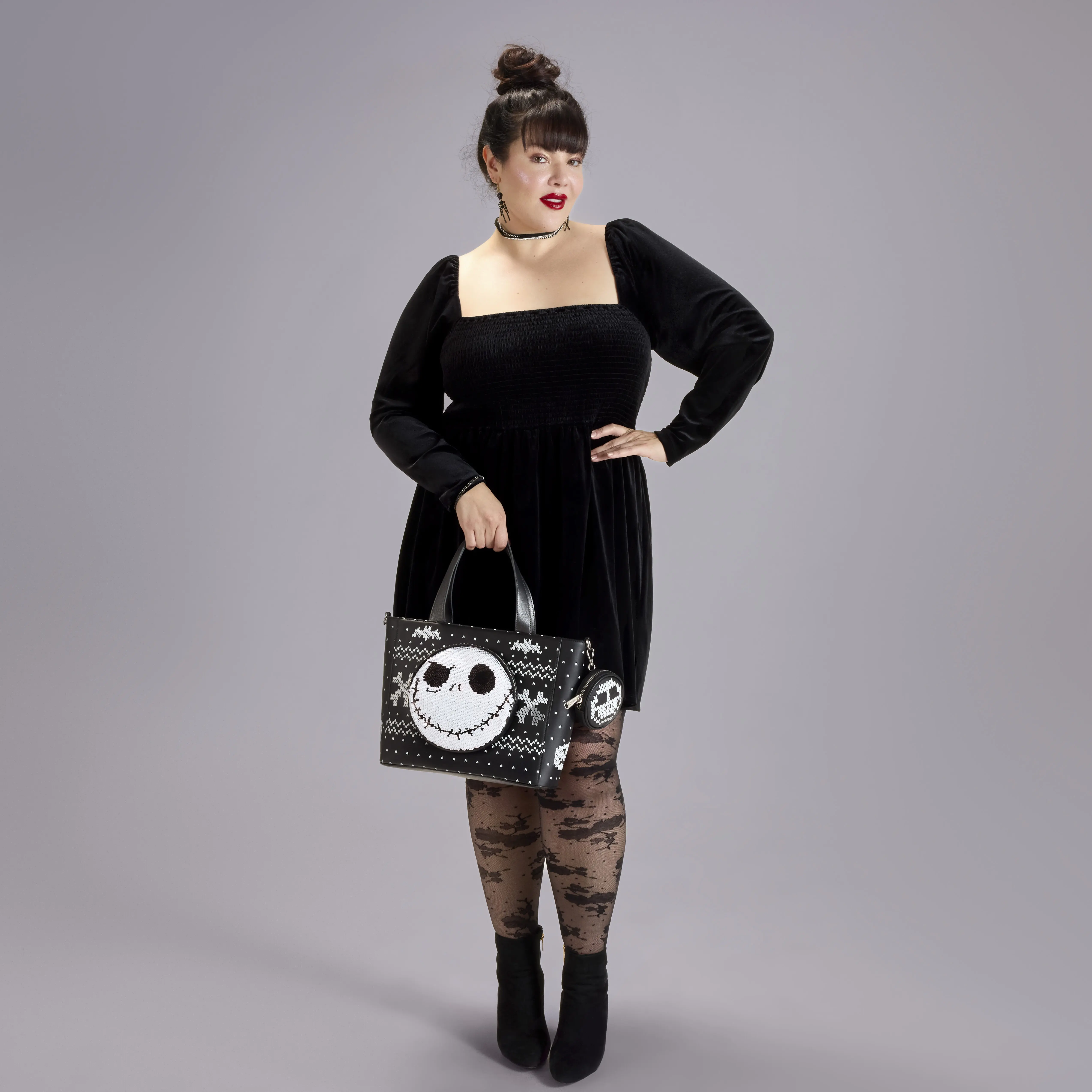 The Nightmare Before Christmas Jack Skellington Reversible Sequins Tote Crossbody Bag with Coin Bag - Image 2